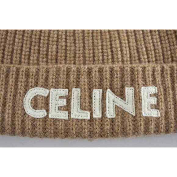 Celine Paris Camel Beige Logo Cashmere Knit Wool Embroidered Beanie Winter Hat main image 6